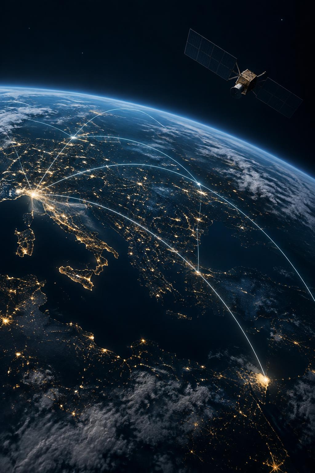 Satellite above Earth showing technology networks